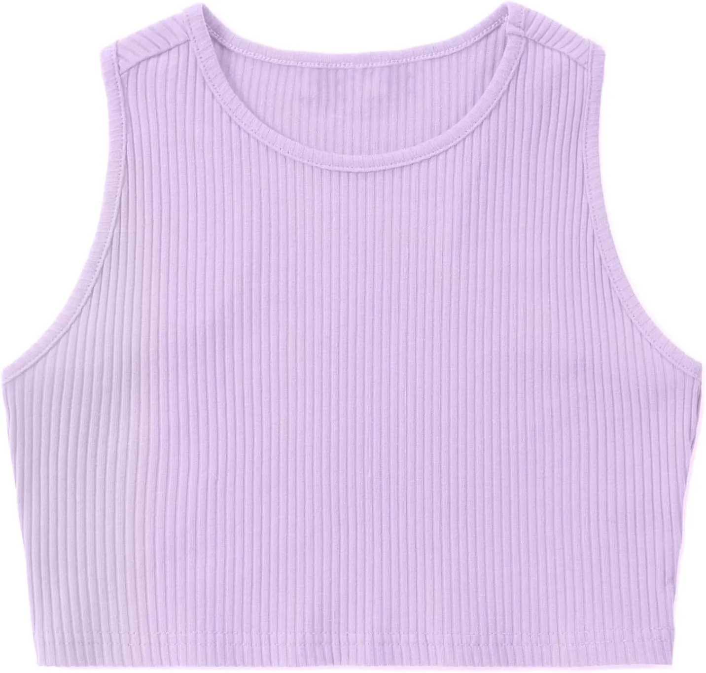EXARUS Girl's Crop Tank Tops Dance Ribbed Knit Sleeveless Round Neck Racerback Casual Cute Cropped Top 6-12Y