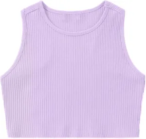 EXARUS Girl's Crop Tank Tops Dance Ribbed Knit Sleeveless Round Neck Racerback Casual Cute Cropped Top 6-12Y