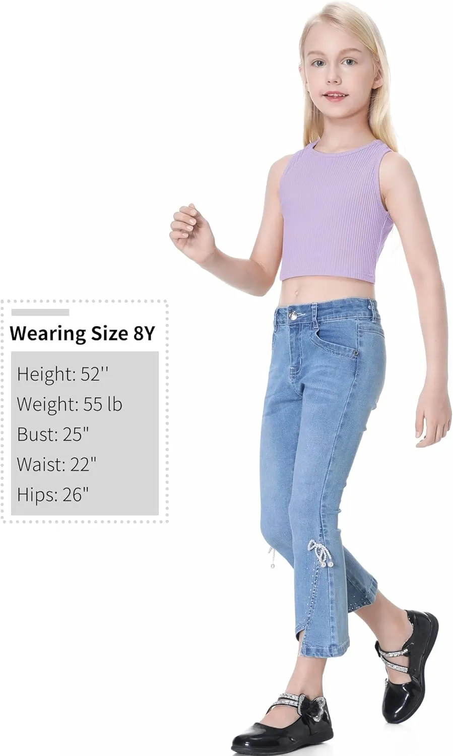 EXARUS Girl's Crop Tank Tops Dance Ribbed Knit Sleeveless Round Neck Racerback Casual Cute Cropped Top 6-12Y