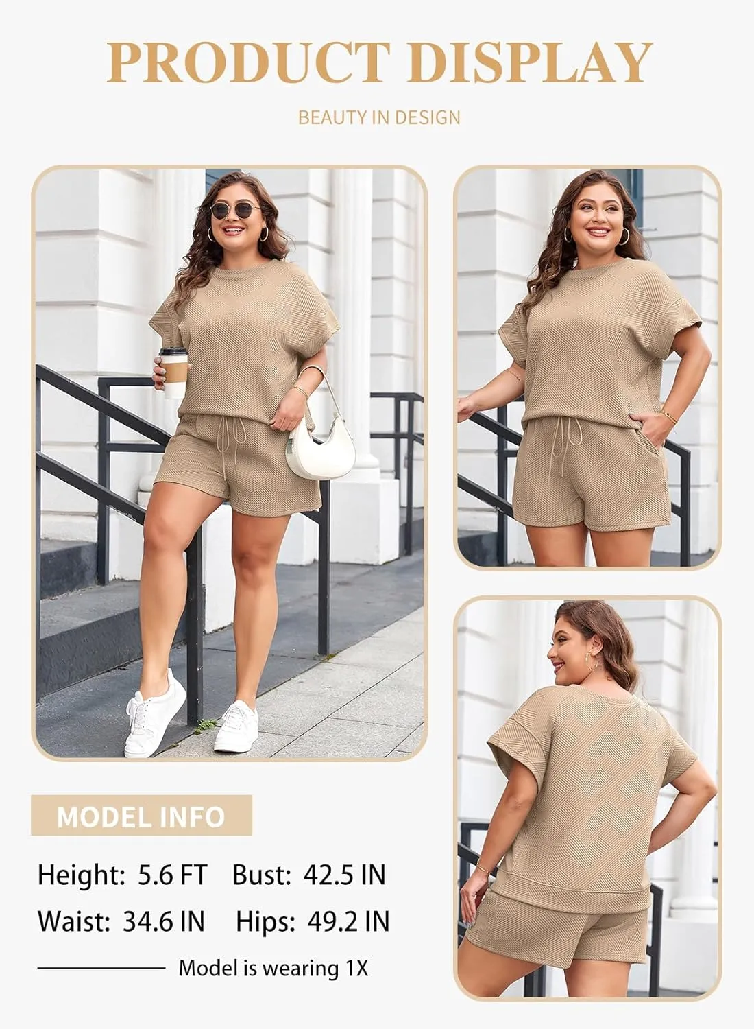 Eytino Women Plus Size 2 Piece Outfits Sweatsuit Short Sleeve Pullover Tops and Drawstring Shorts Pants(1X-5X)
