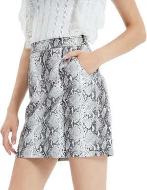Fahsyee Womens Leather Skirt, Bodycon Faux Mini High Waist Casual Zip PU Slim Pencil Plus Size