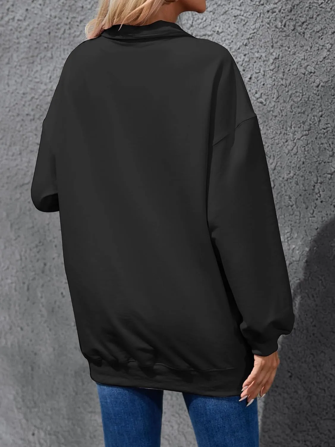 Famulily Cute Half Zipper Lapel Collar Pullover Tops Casual Drop Shoulder Contrast Color Line Sweatshirt with Kangaroo Pocket