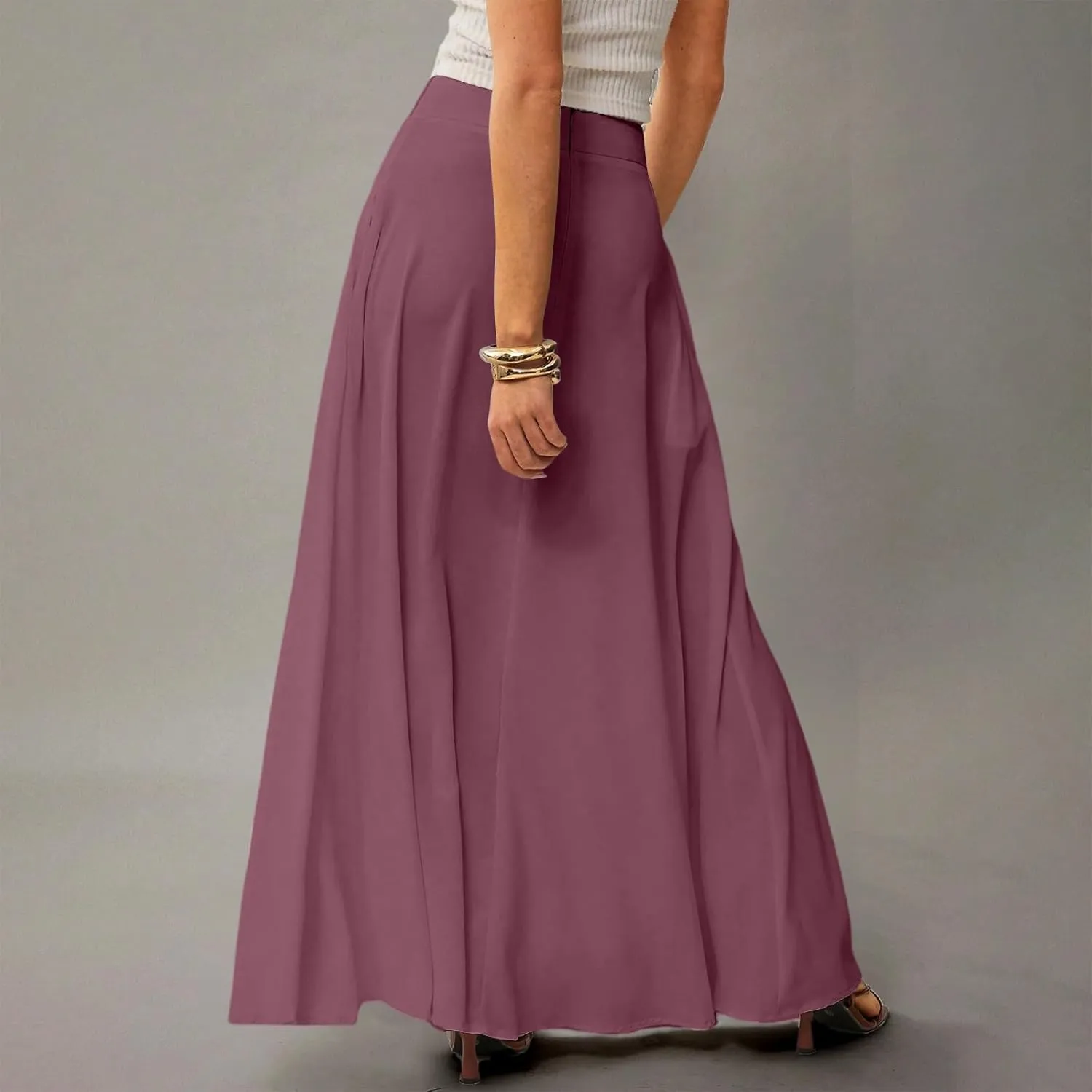 fanmpghleoo Summer Skirts for Women 2025 Boho Elastic High Waisted Maxi Skirt Flowy Vacation Beach Long Skirt with Pockets