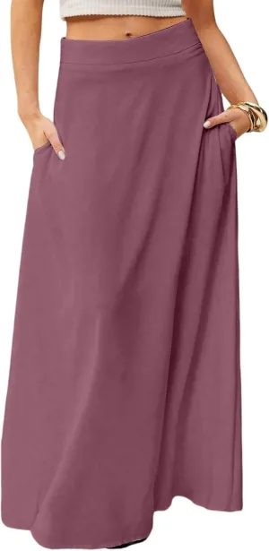 fanmpghleoo Summer Skirts for Women 2025 Boho Elastic High Waisted Maxi Skirt Flowy Vacation Beach Long Skirt with Pockets