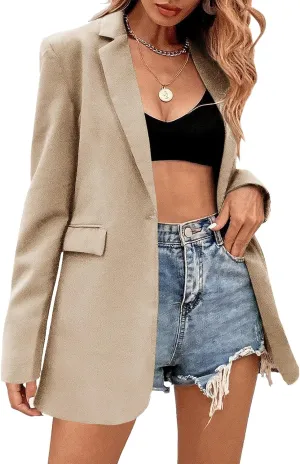 Febriajuce Women's Casual Long Sleeve Lapel Oversized Button Work Office Blazer Suit Jacket