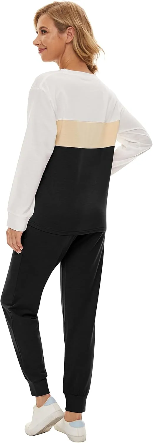 Fengbay Two Piece Outfits for women,Long Sleeve Crewneck Pullover Tops And Pants Sweatsuits Lounge Set with Pockets