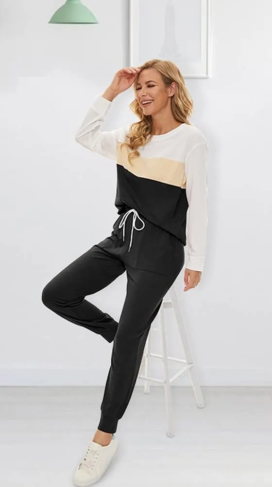 Fengbay Two Piece Outfits for women,Long Sleeve Crewneck Pullover Tops And Pants Sweatsuits Lounge Set with Pockets