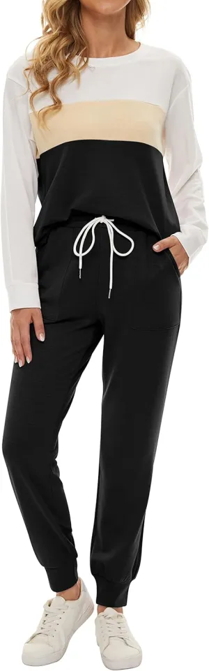 Fengbay Two Piece Outfits for women,Long Sleeve Crewneck Pullover Tops And Pants Sweatsuits Lounge Set with Pockets