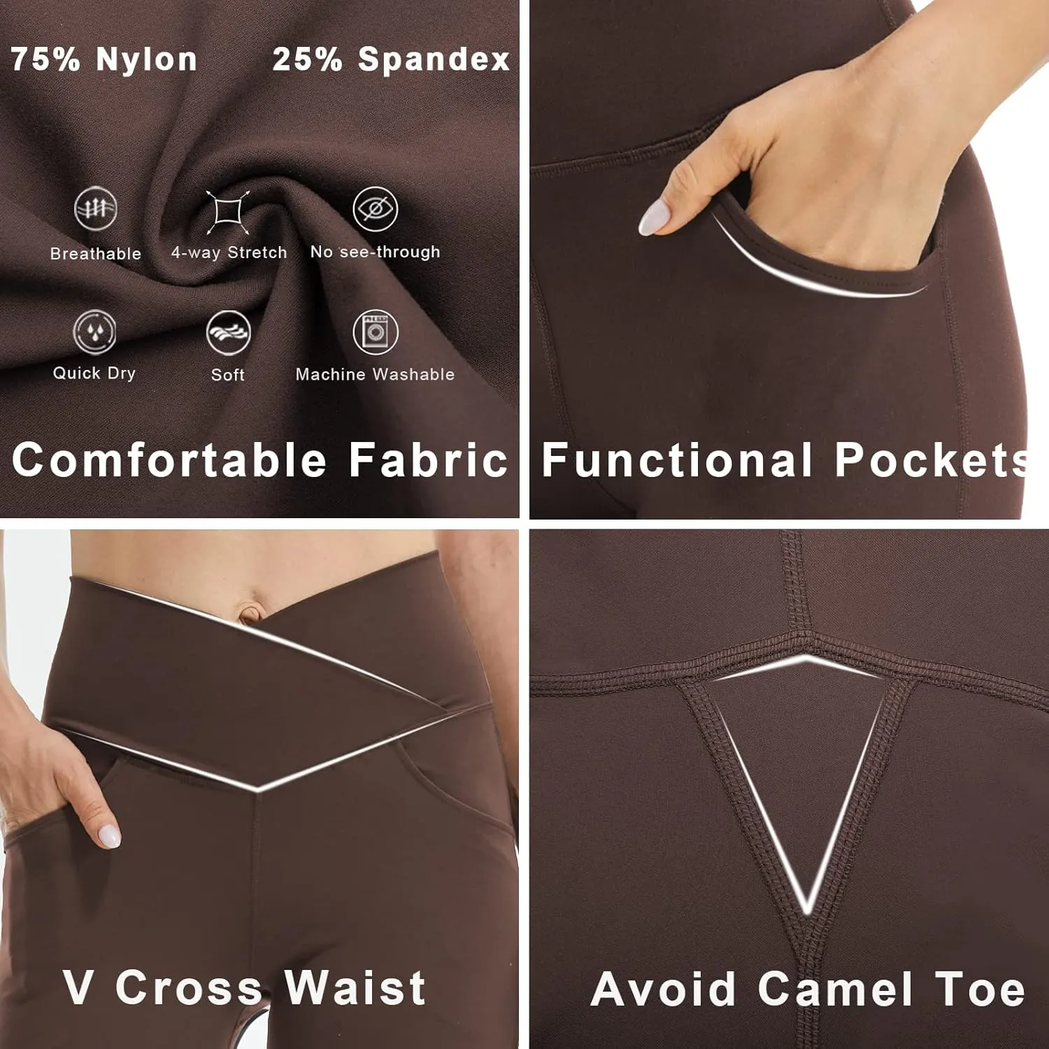 FireSwan Womens Crossover Flare Leggings with Pockets Bootcut High Waisted Yoga Pants Tummy Control Gym Workout Work Pants