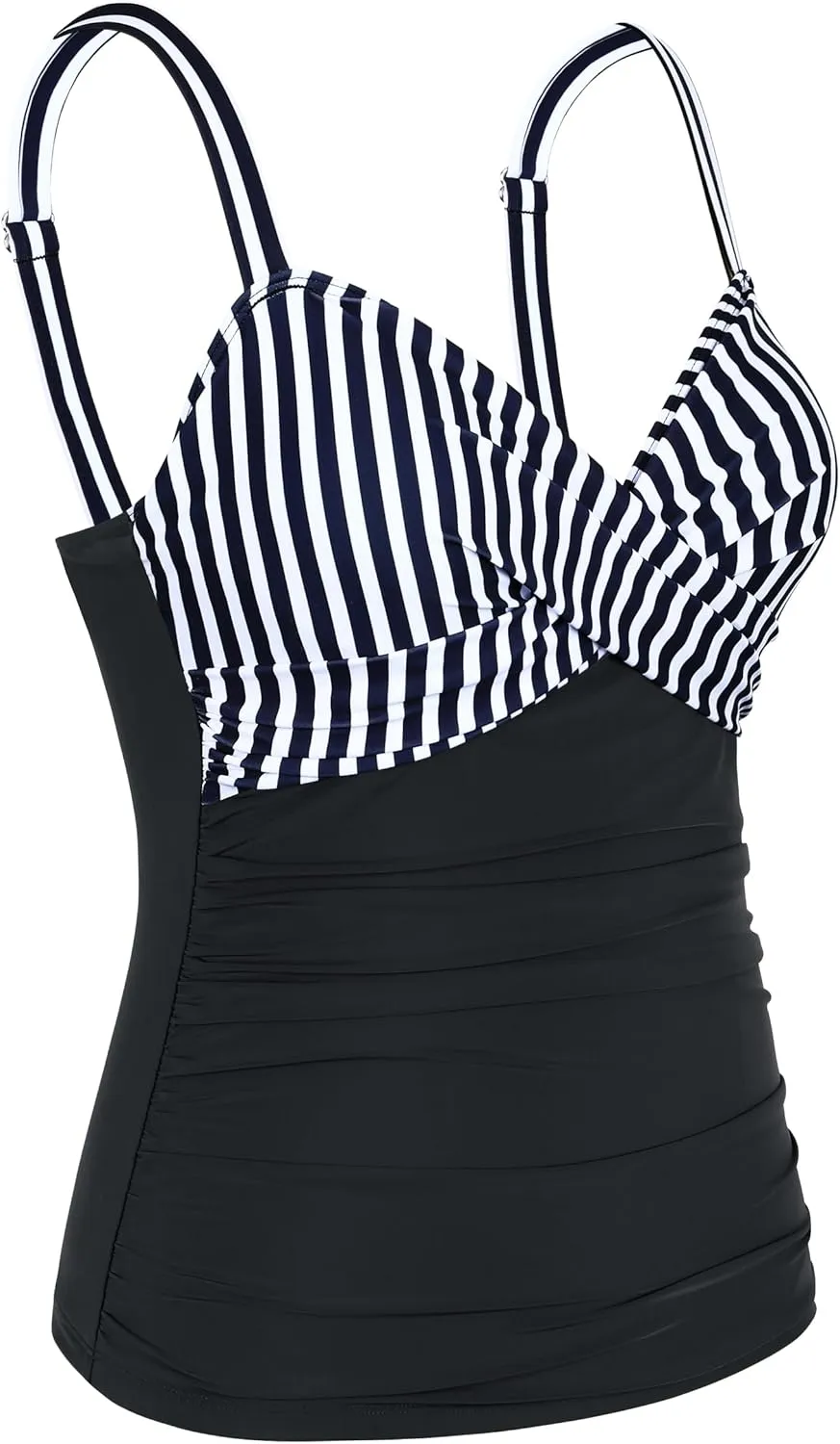 Firpearl Womens Underwire Tankini Top Only Twist V Neck Swimsuits for Big Busted Ruched Tummy Control Bathing Suit Tops