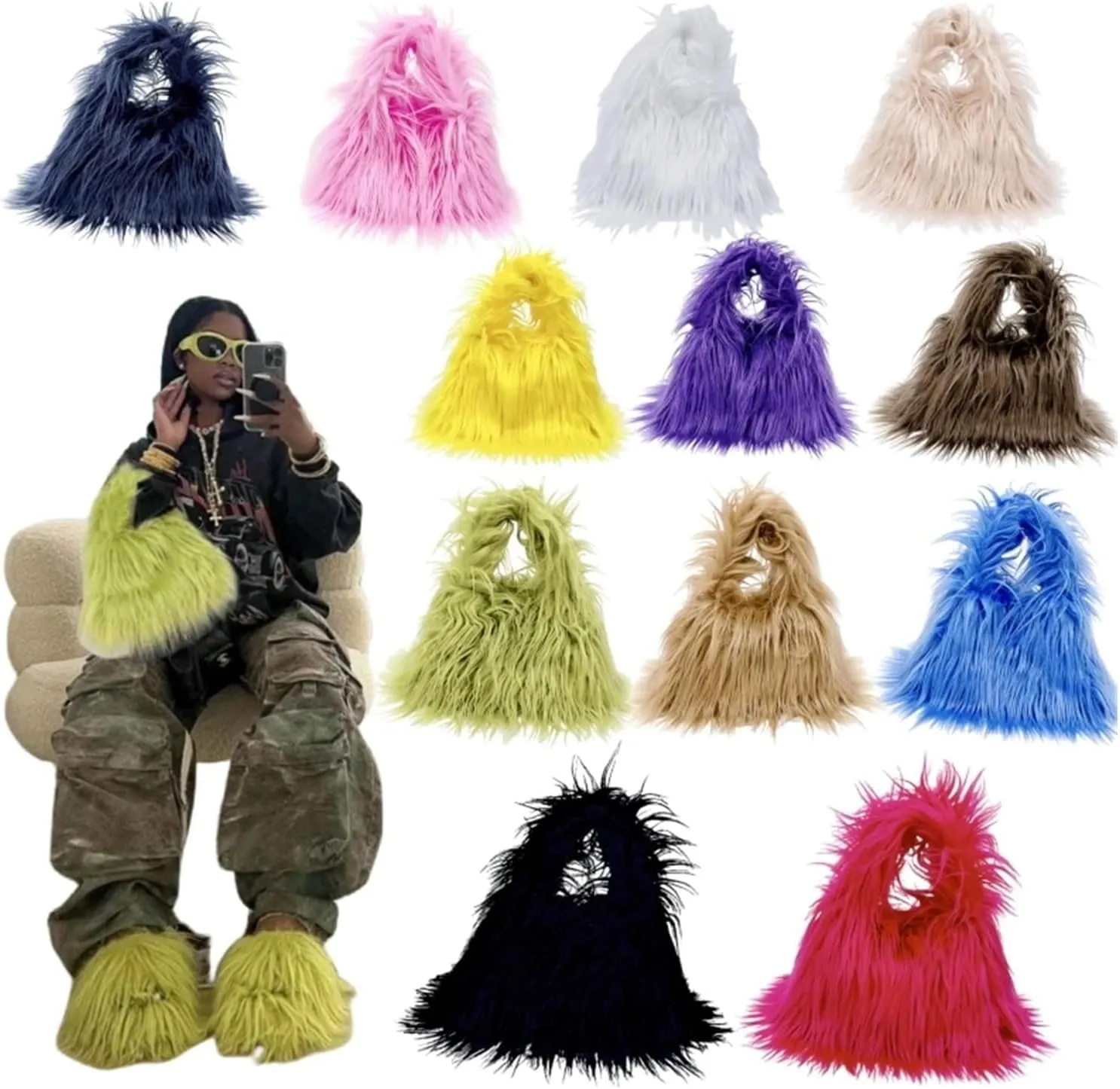 Fluffy Tote Bag Fluffy Plush Women Shoulder Bag Soft Bags For Women Overlarge Handbag Winter Puffy Winter Fuzzy Purses