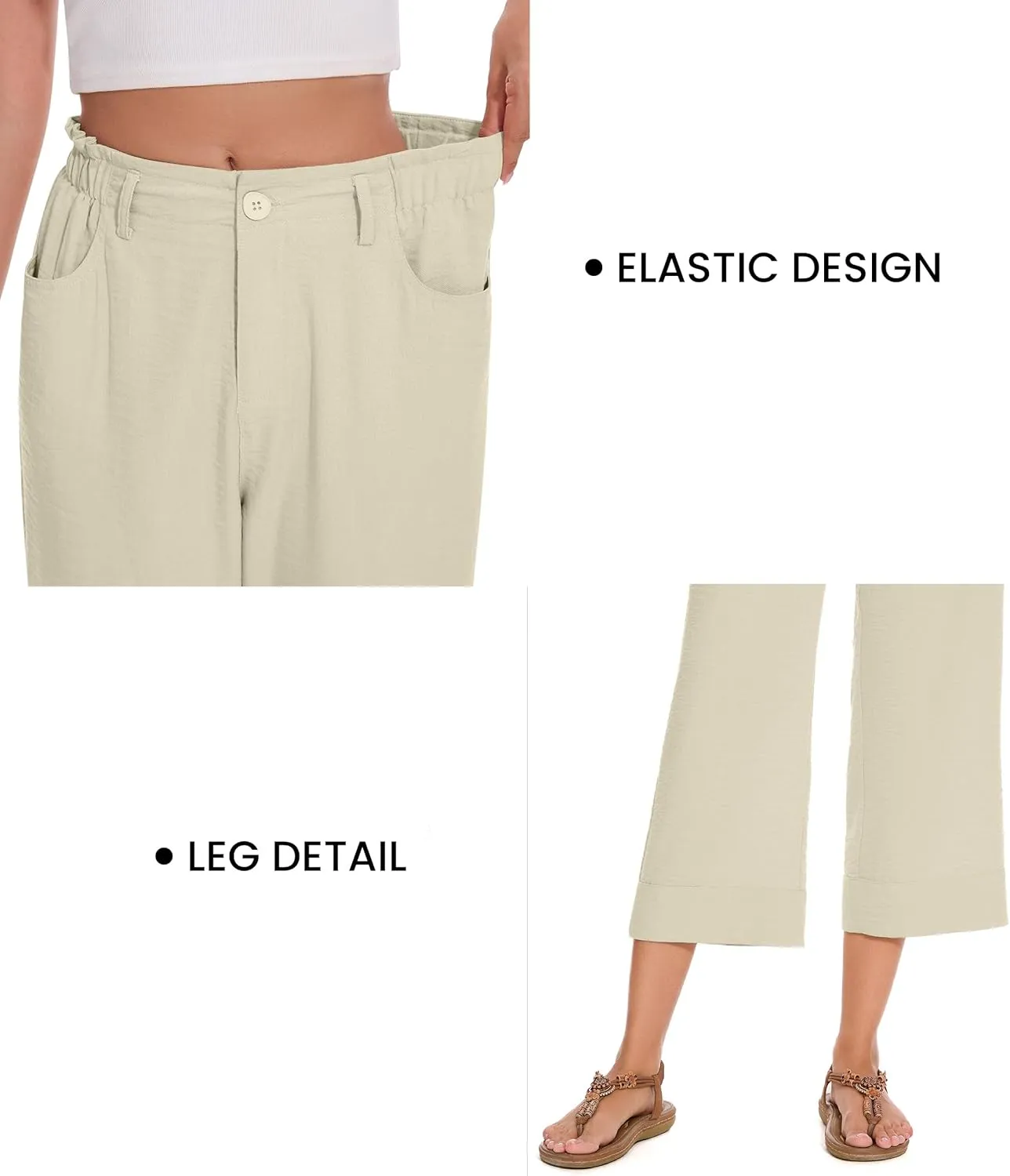 FUNYYZO Women Summer Capri Pants Trousers Pants Drawstring Waist Wide Leg Casual Loose Fit Dressy Pants