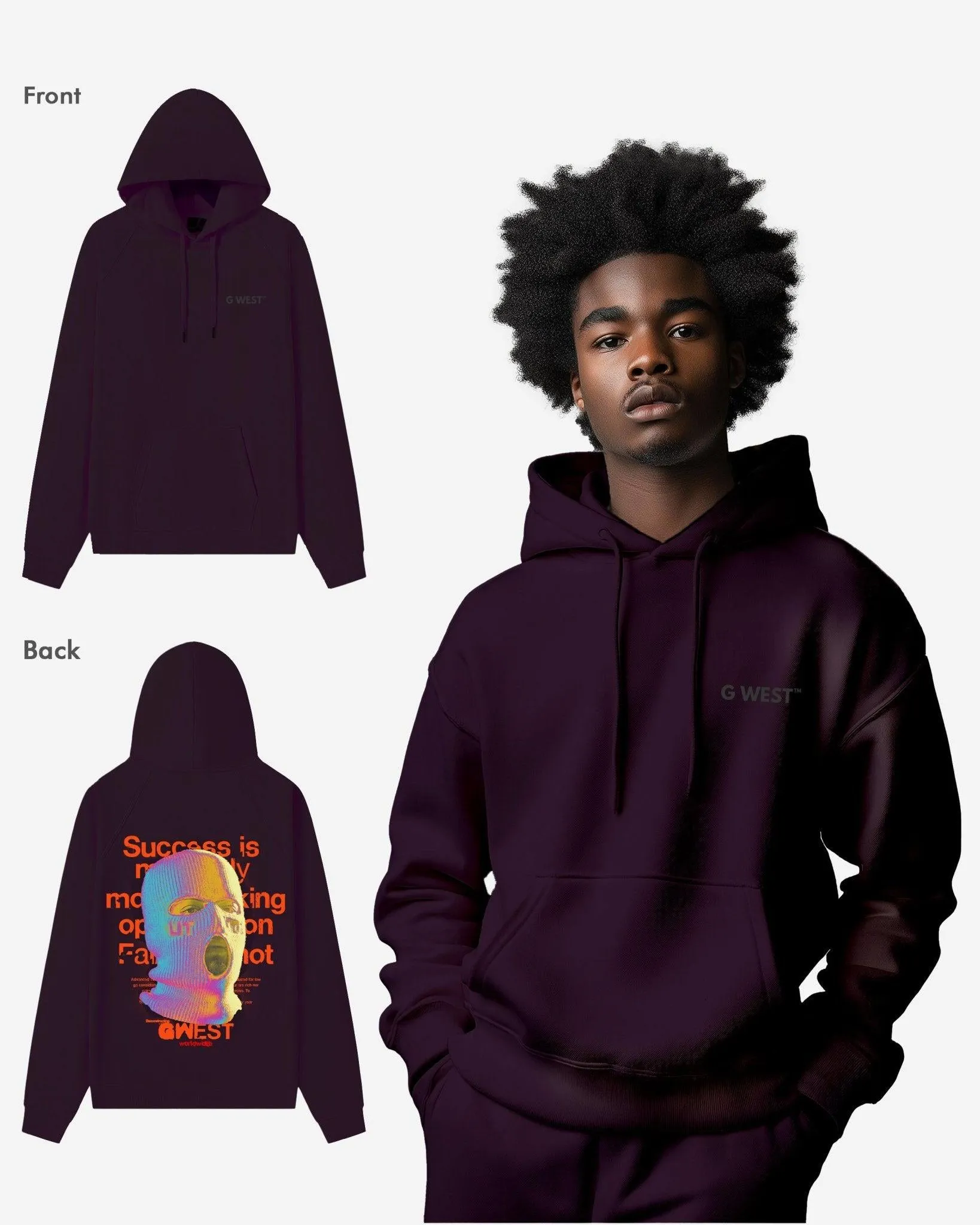 G West Holographic Ski Mask Heavy Premium Oversized Hoodie - 6 Colors