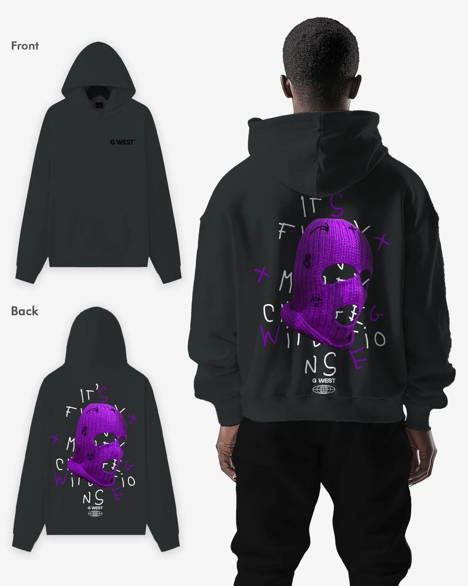 G West Purple Ski Mask Heavy Premium Oversized Hoodie