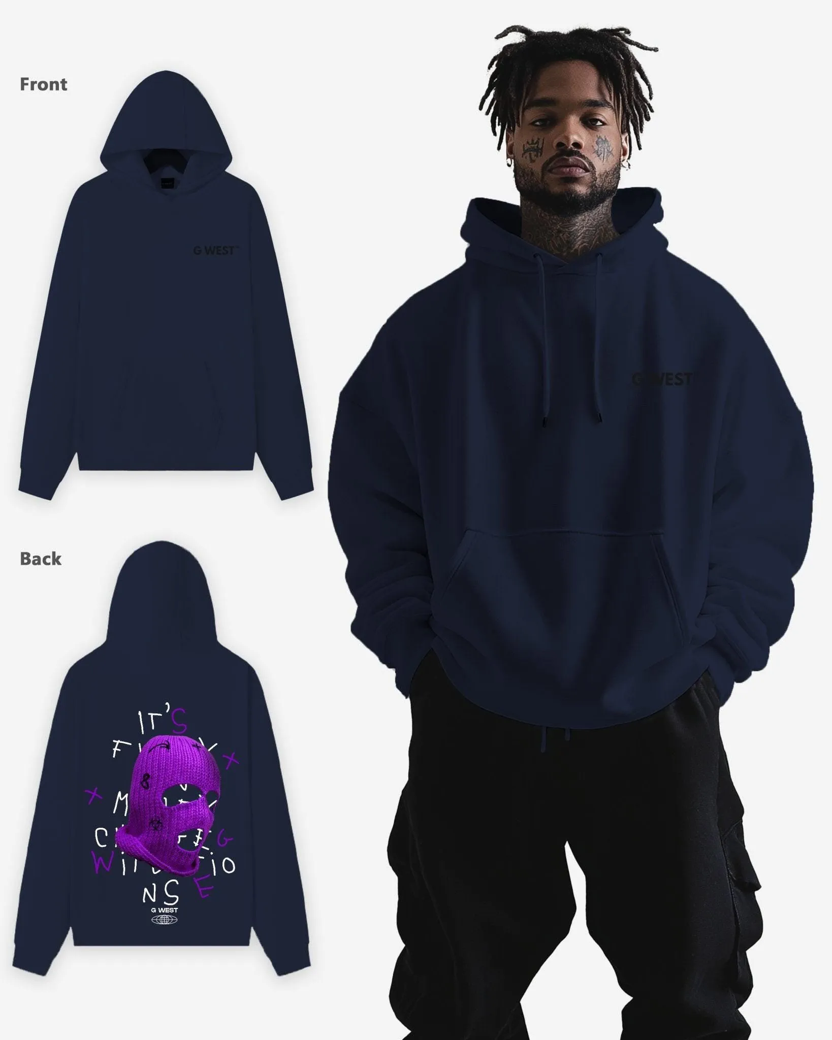 G West Purple Ski Mask Heavy Premium Oversized Hoodie