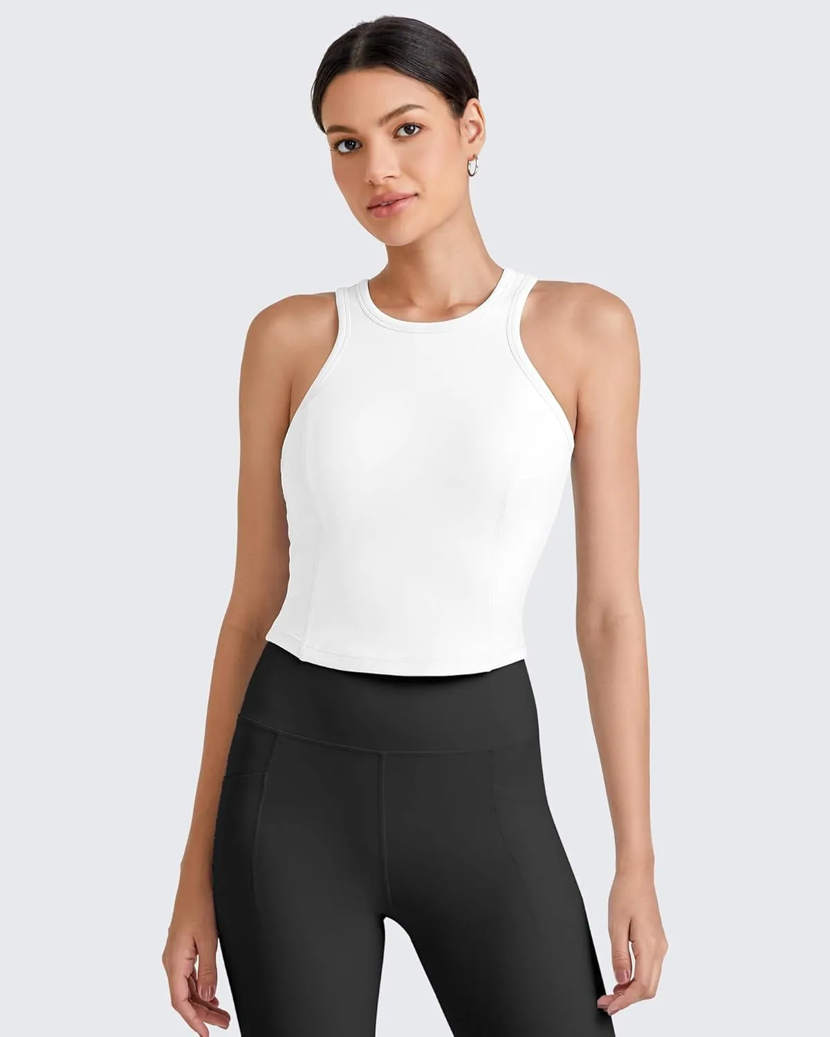G4Free Barefeel Built in Bra Workout Tops for Women Removable Pads Longline Sport Bras Racerback Athletic Tank Yoga Gym