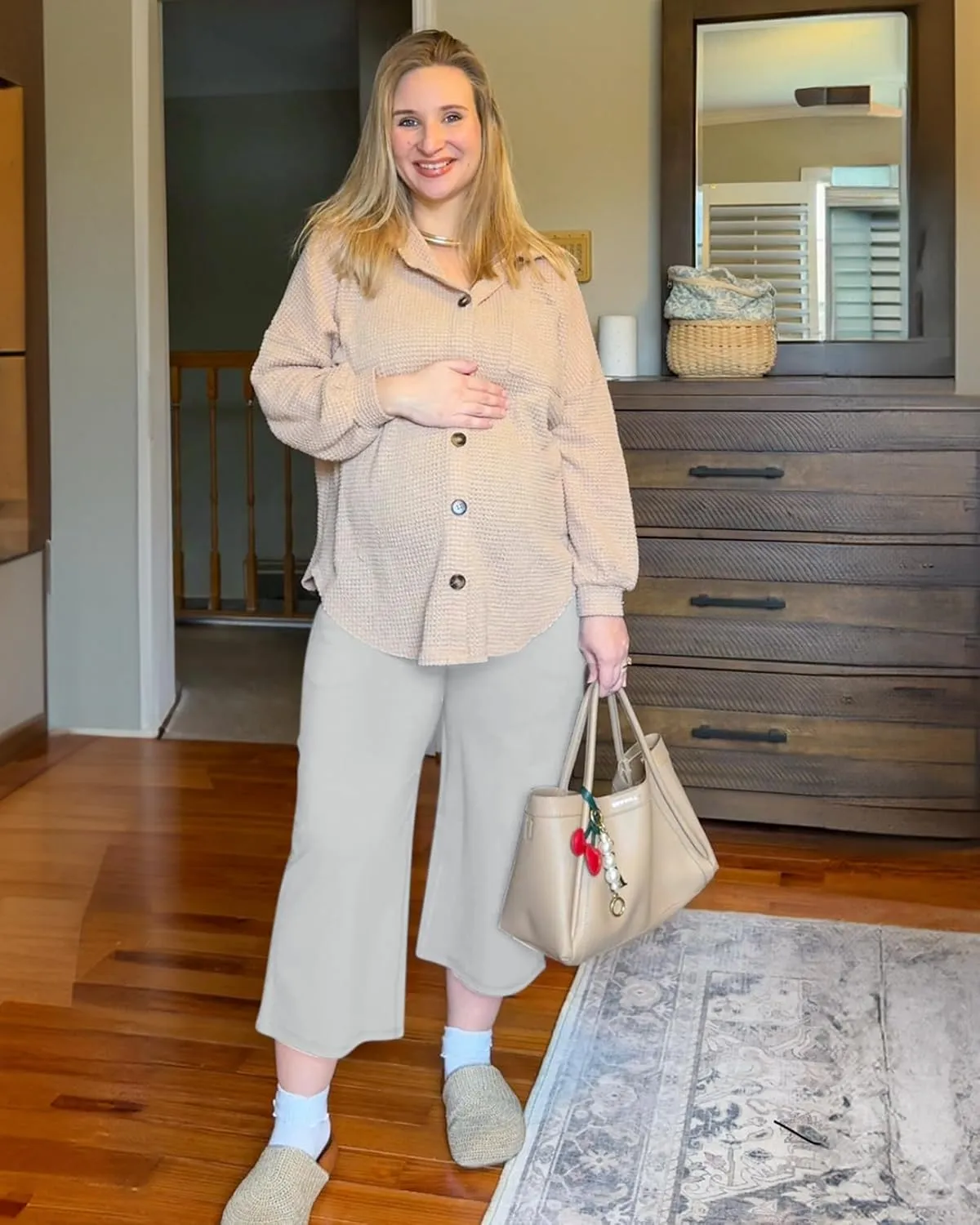 G4Free Wide Leg Maternity Yoga Capris Over The Belly Stretch Pregnancy Cropped Pants with Pockets
