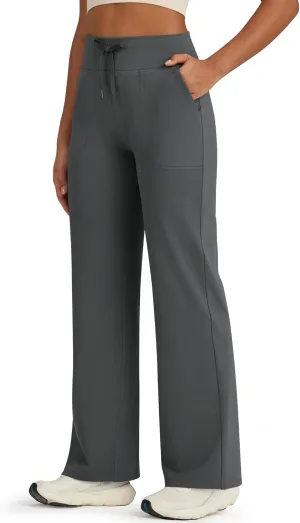 G4Free Wide Leg Sweatpants Women Drawstring Waist Fleece Lined Yoga Pants with Pockets for Winter