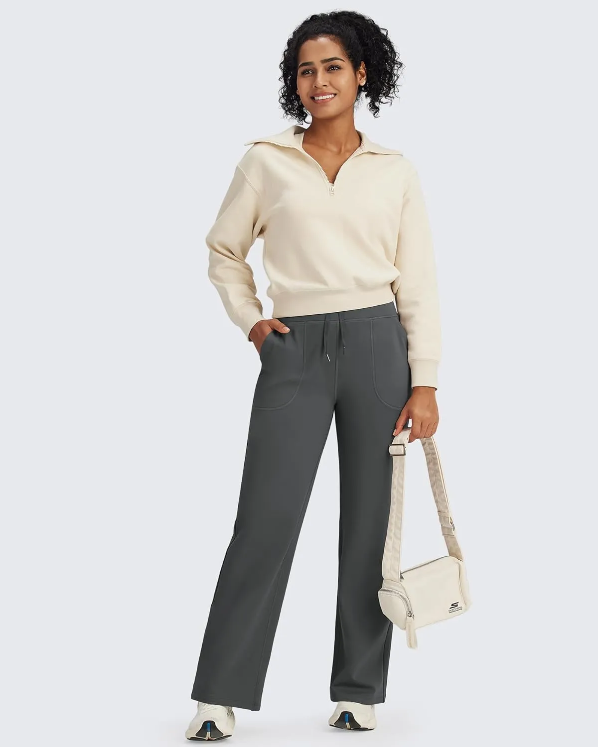 G4Free Wide Leg Sweatpants Women Drawstring Waist Fleece Lined Yoga Pants with Pockets for Winter