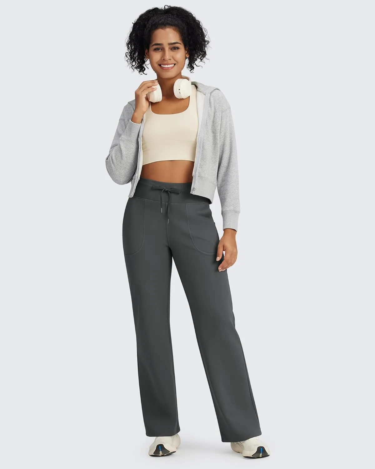 G4Free Wide Leg Sweatpants Women Drawstring Waist Fleece Lined Yoga Pants with Pockets for Winter