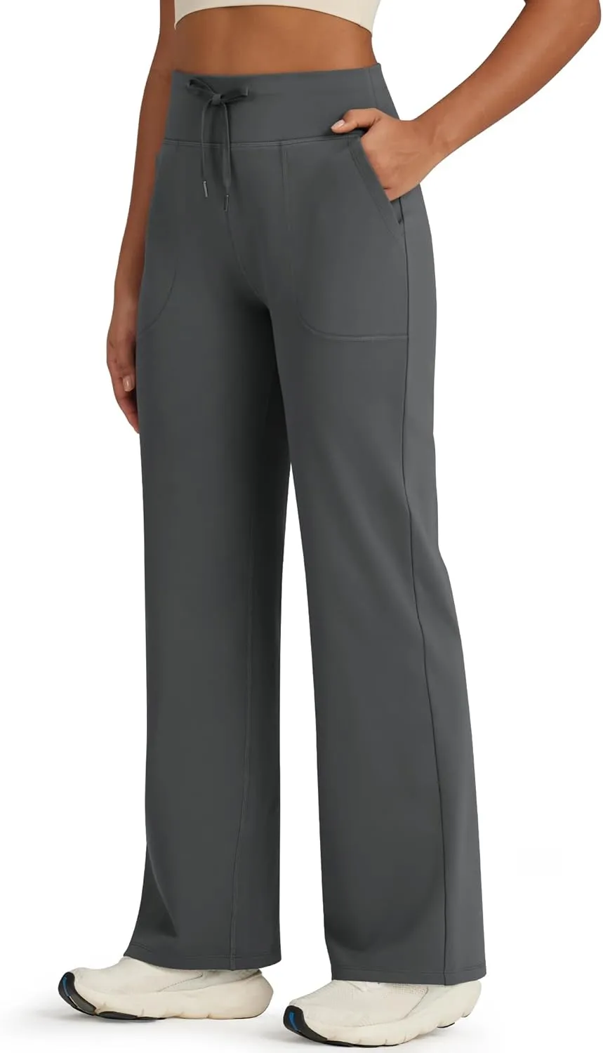 G4Free Wide Leg Sweatpants Women Drawstring Waist Fleece Lined Yoga Pants with Pockets for Winter