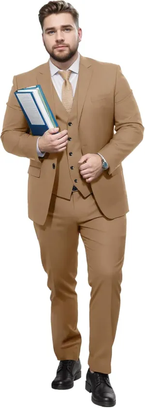 GATMSTZ Men's Formal Big Tall 3 Pieces Suit 2 Buttons Wedding Jacket Vest Pants