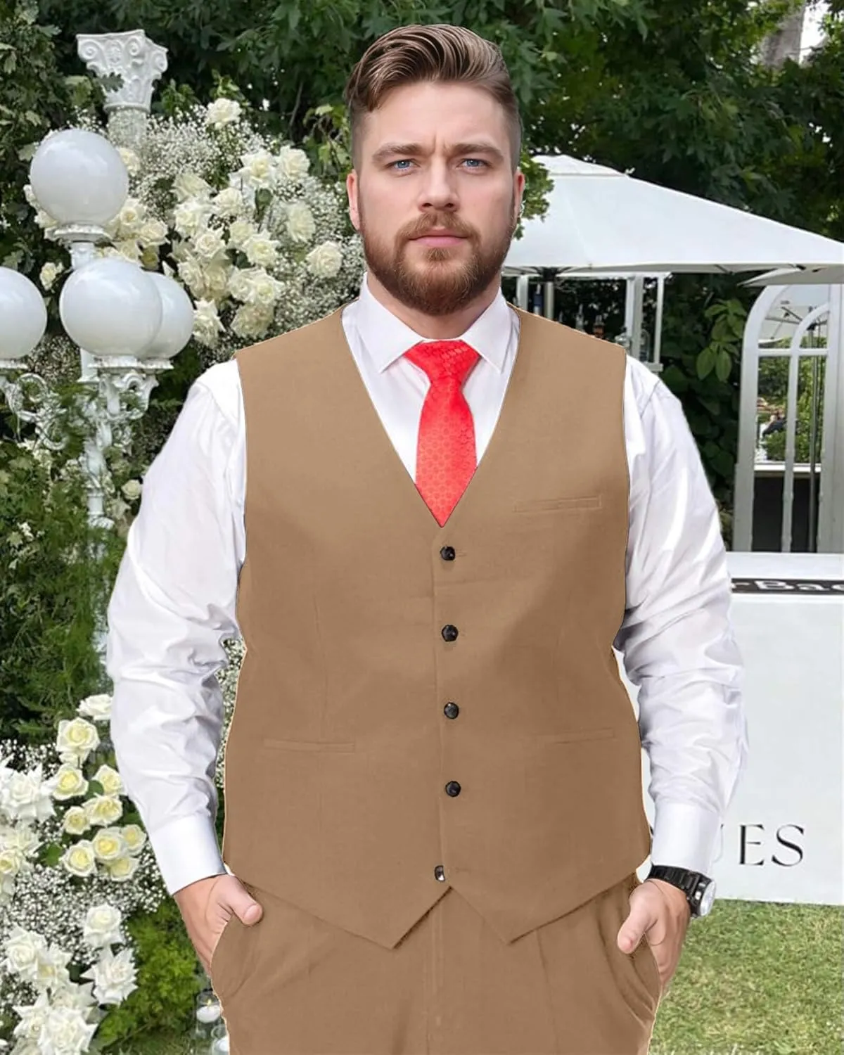 GATMSTZ Men's Formal Big Tall 3 Pieces Suit 2 Buttons Wedding Jacket Vest Pants