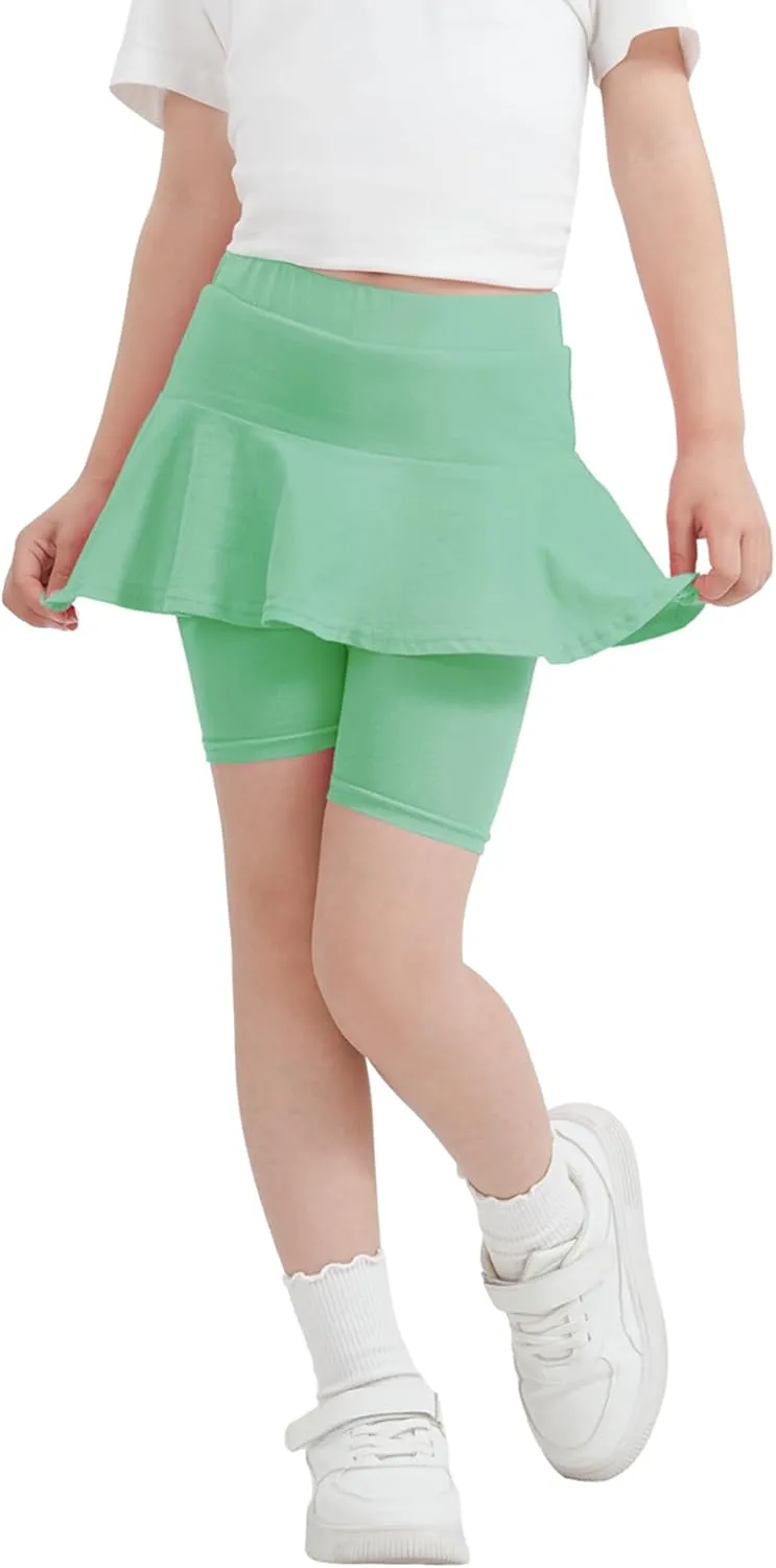 Girls Leggings with Skirt Uniform Skirts for Girls Knee-Length Ruffle Skirt Pants for Kid 4-11 Years