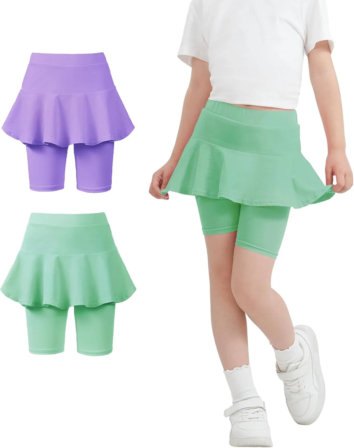 Girls Leggings with Skirt Uniform Skirts for Girls Knee-Length Ruffle Skirt Pants for Kid 4-11 Years