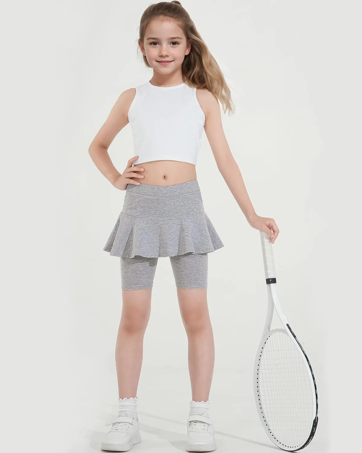 Girls Leggings with Skirt Uniform Skirts for Girls Knee-Length Ruffle Skirt Pants for Kid 4-11 Years