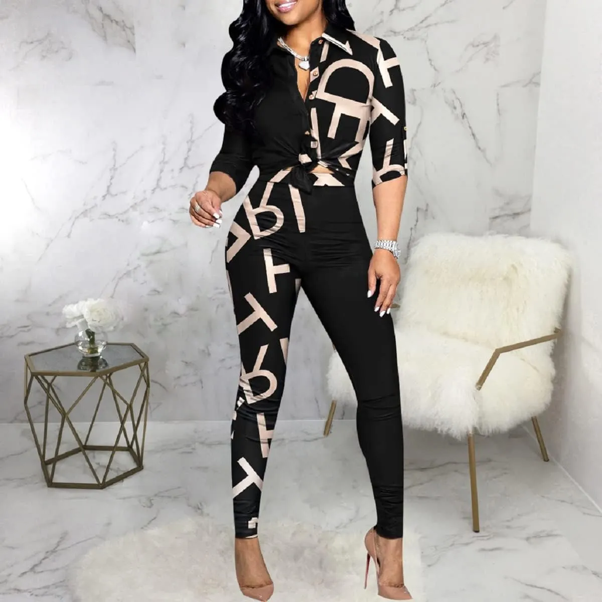Glozeplus 2 Piece Outfits for Women Sexy Bodycon Long Sleeve Crop Tops Long Pants Sets Floral Print Tracksuits Jumpsuits