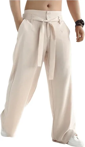GORGLITTER Men's Casual Wide Leg Dress Pants Elastic High Waisted Baggy Streetwear Trousers
