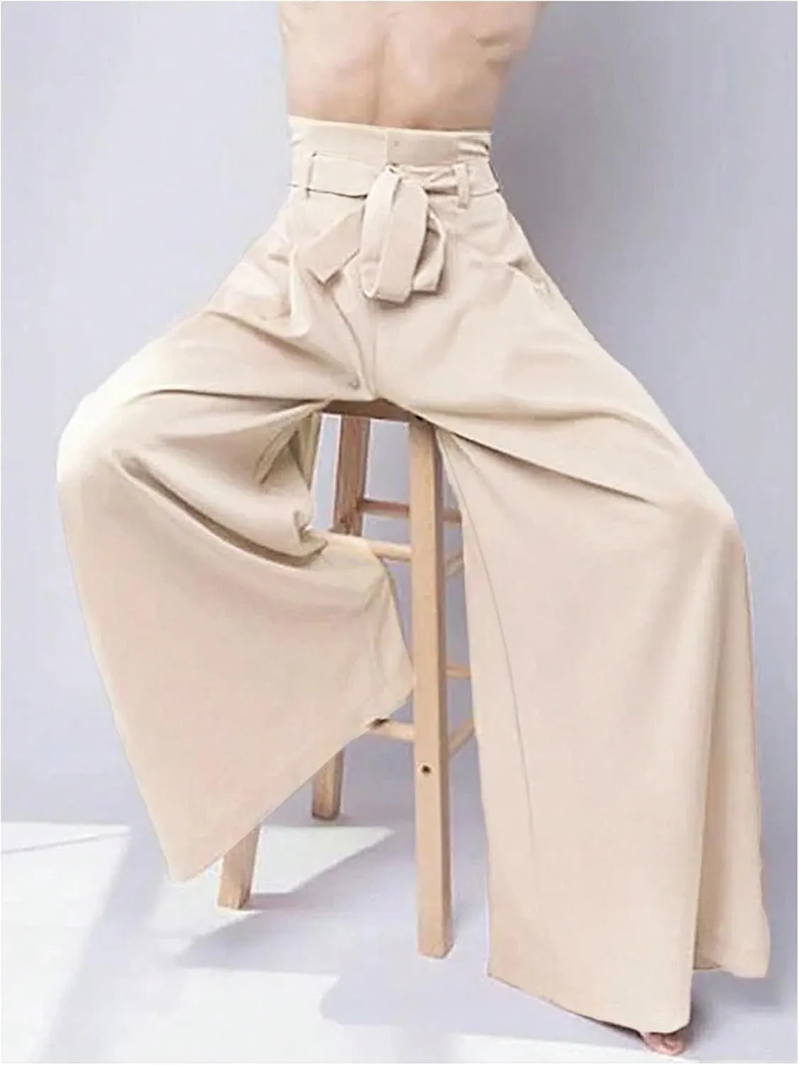 GORGLITTER Men's Casual Wide Leg Dress Pants Elastic High Waisted Baggy Streetwear Trousers