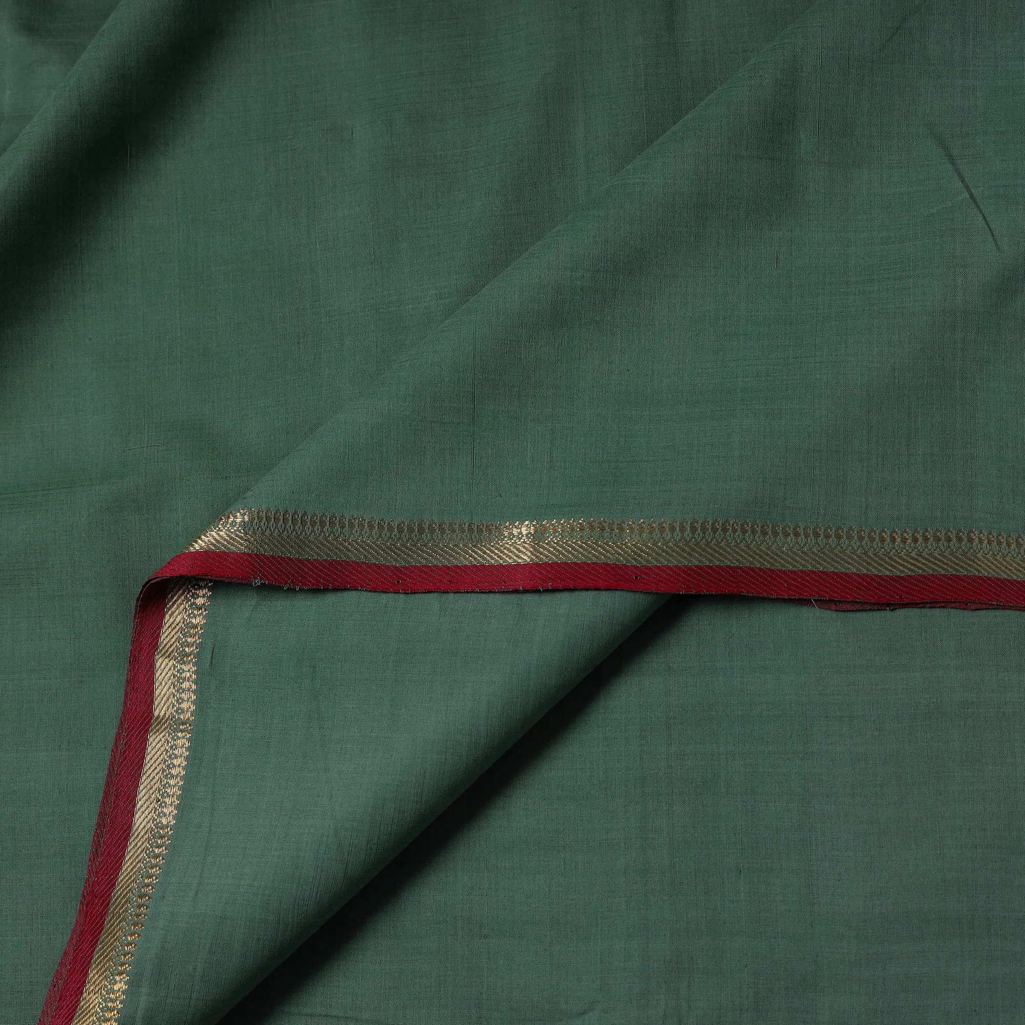 Green - Handloom Mangalagiri Cotton Fabric with Zari Border 10