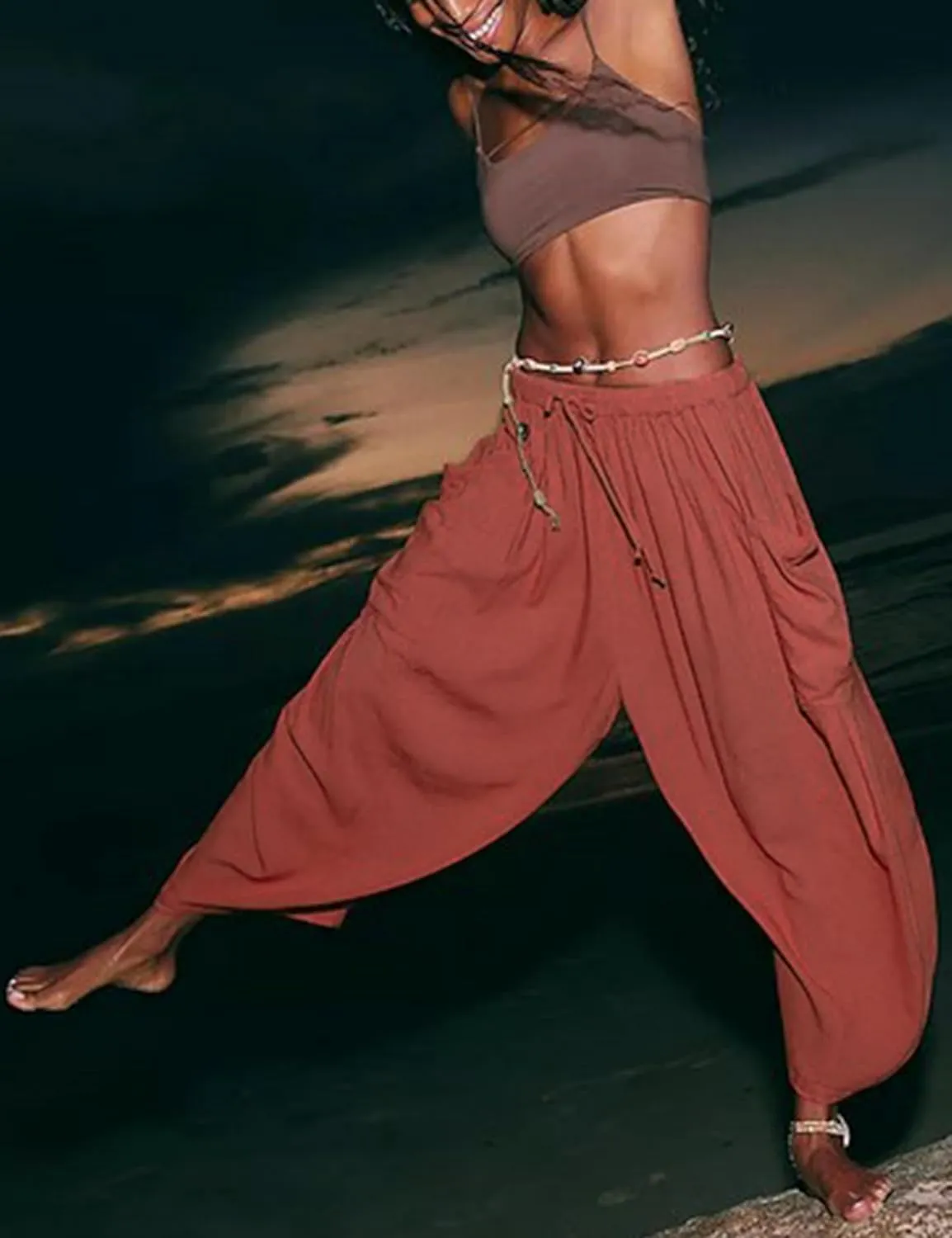 HangNiFang Cotton Linen Wide Leg Pants for Women High Waisted Beach Palazzo Harem Pants