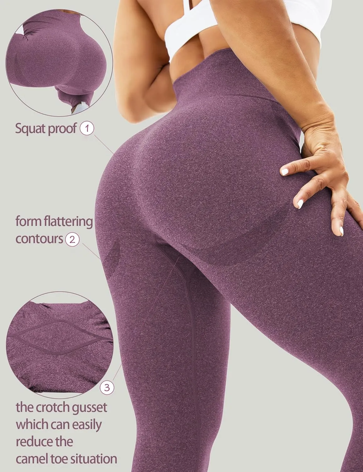 HIGORUN Women Seamless Leggings Smile Contour High Waist Workout Gym Yoga Pants