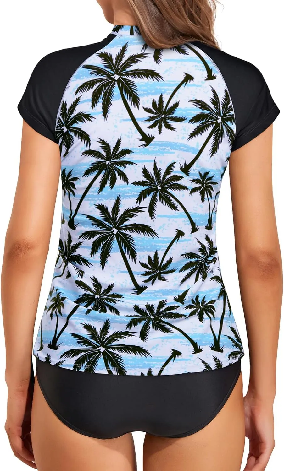Holipick Two Piece Short Sleeved Rash Guard Cap Sleeve Bathing Suit Zipper Swimsuit Bulid in Bra Swim Shirt Women