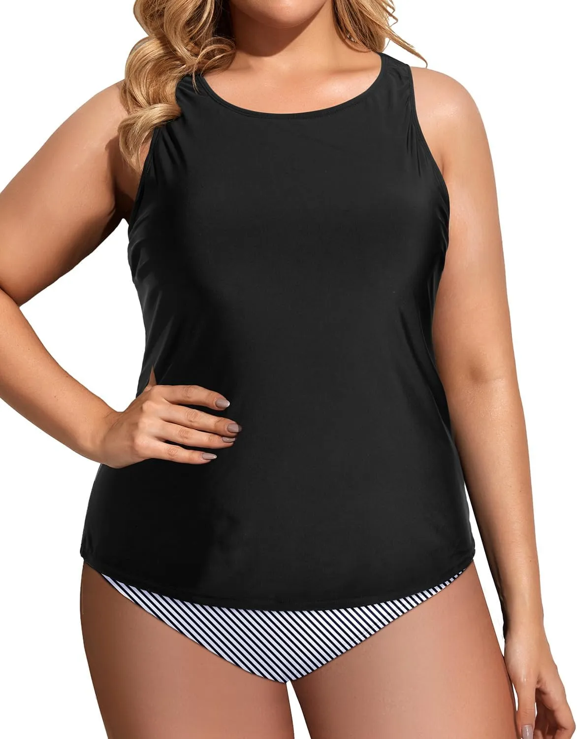 Holipick Two Piece Tankini Swimsuits for Women Tummy Control Bathing Suits High Neck Tankini Tops with Bikini Bottom