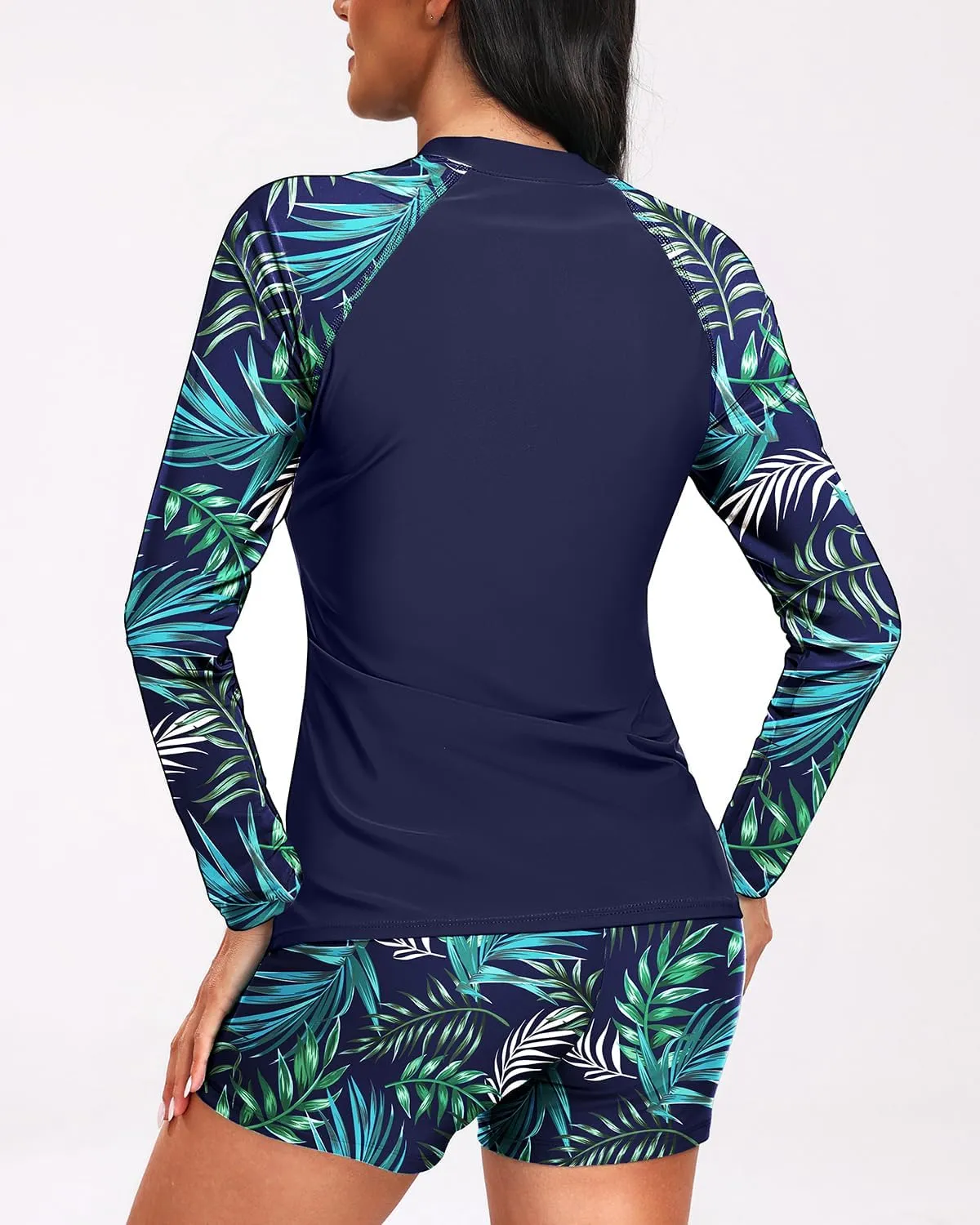 Holipick Women 2 Piece Rash Guard Swimsuit Long Sleeve Zipper Bathing Suit Sun Protection UPF 50  Swim Shirt with Shorts