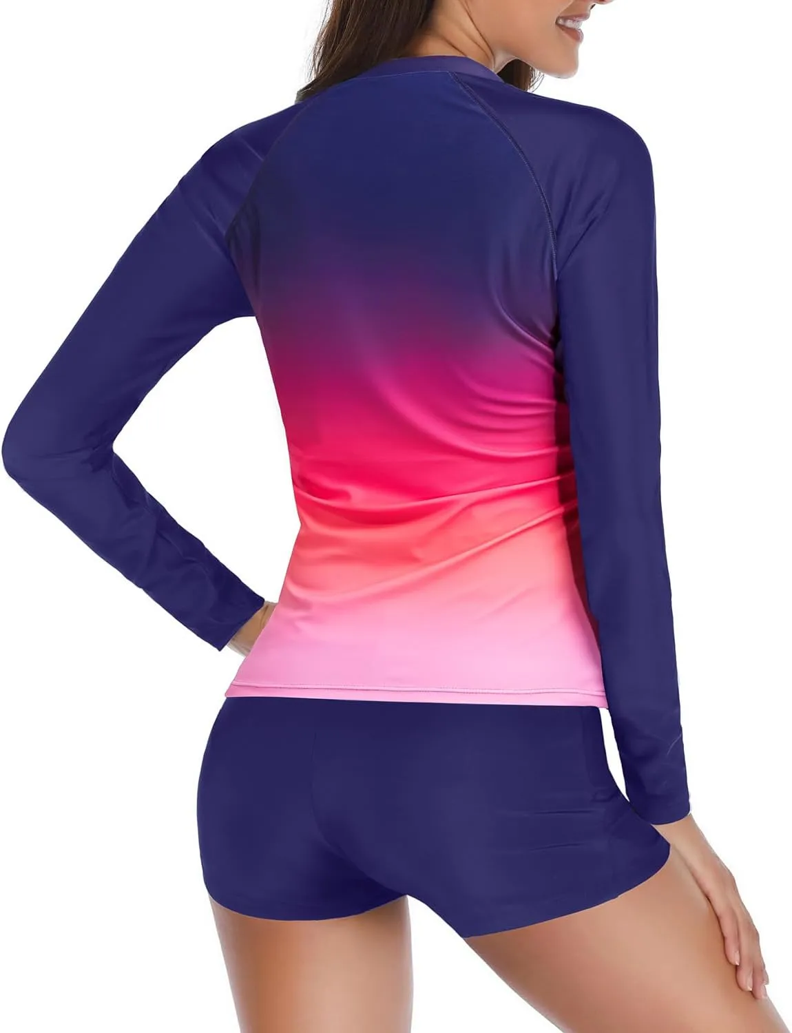 Holipick Women 2 Piece Rash Guard Swimsuit Long Sleeve Zipper Bathing Suit Sun Protection UPF 50  Swim Shirt with Shorts