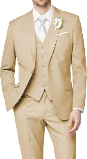 HUUTOE Men's 3 Piece Suits Slim Fit Wedding Groomsmen Prom Business Suit One Button Blazer Jacket Vest Pants Tuxedo Set