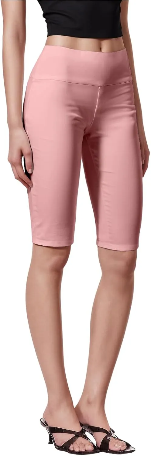 Hybrid & Company Womens Super Stretch Causal Pull On Millennium Twill Bermuda Shorts