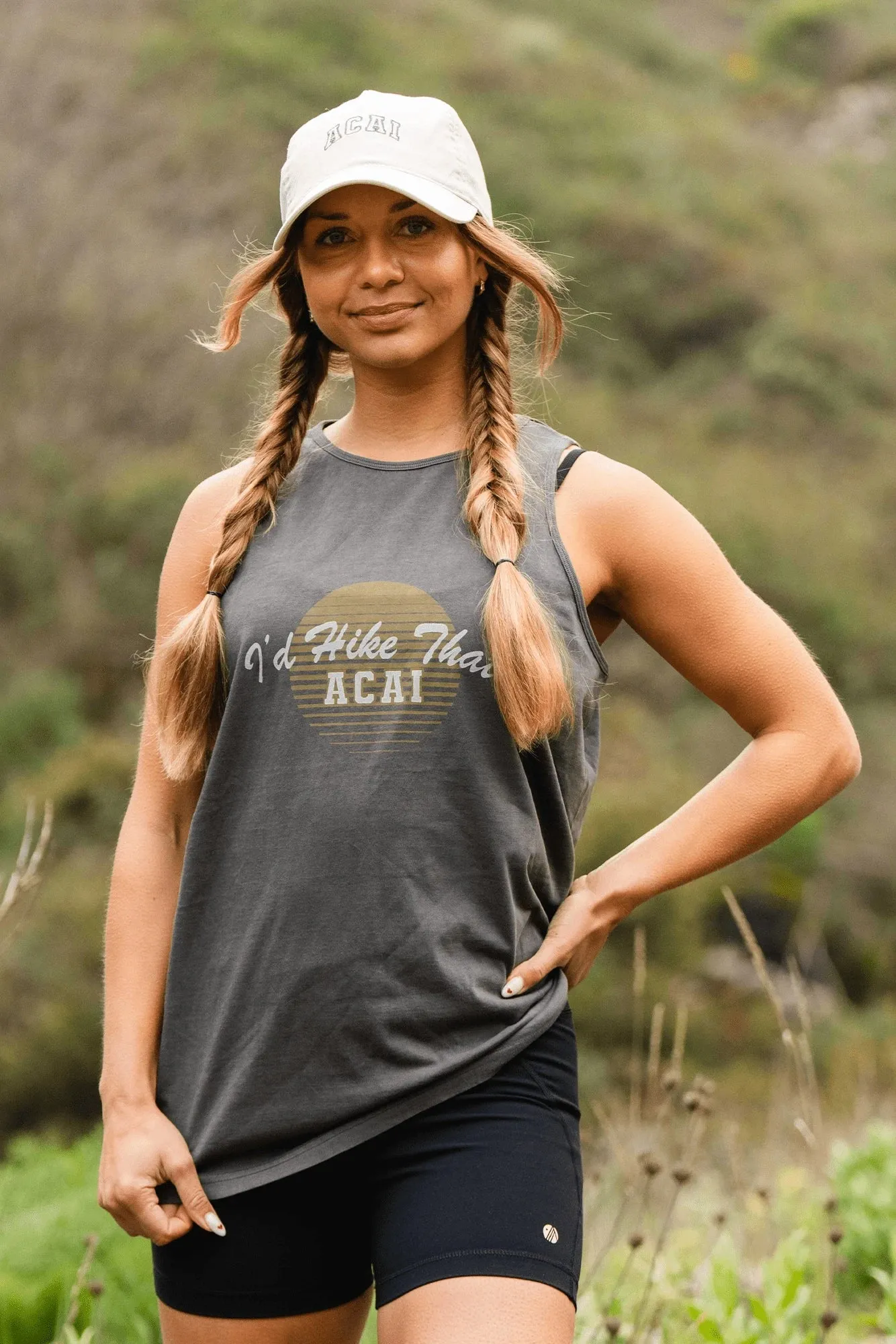 I'd Hike That Graphic Tank - Washed Black