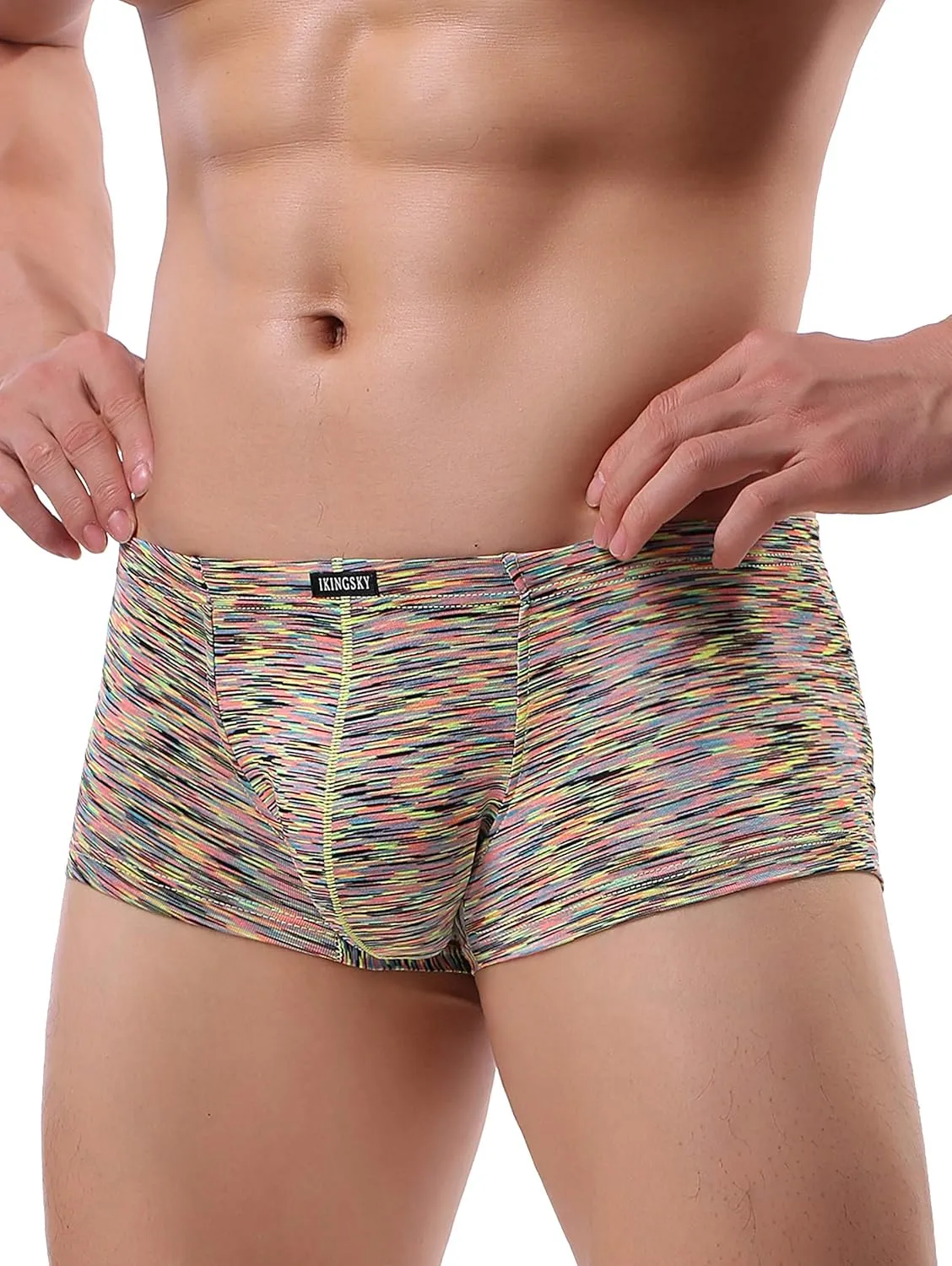 IKINGSKY Men's Stretch Boxer Briefs Underwear Sexy Low Rise Men Pouch Boxer Shorts