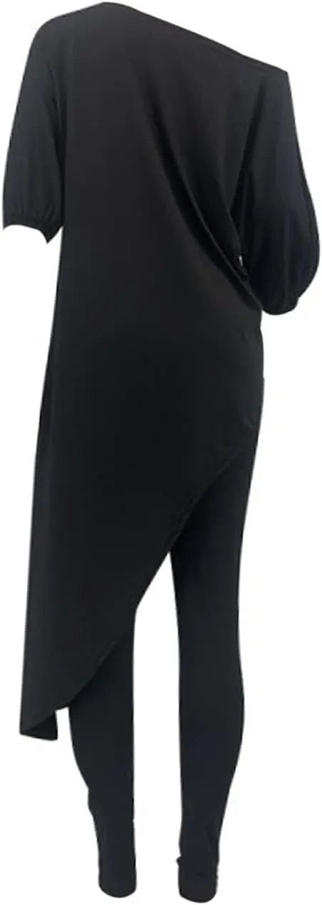 imbpceu Women's Casual 2 Piece Outfits Solid Off Shoulder 3/4 Sleeve Irregular Hem Tops Bodycon Pants Set