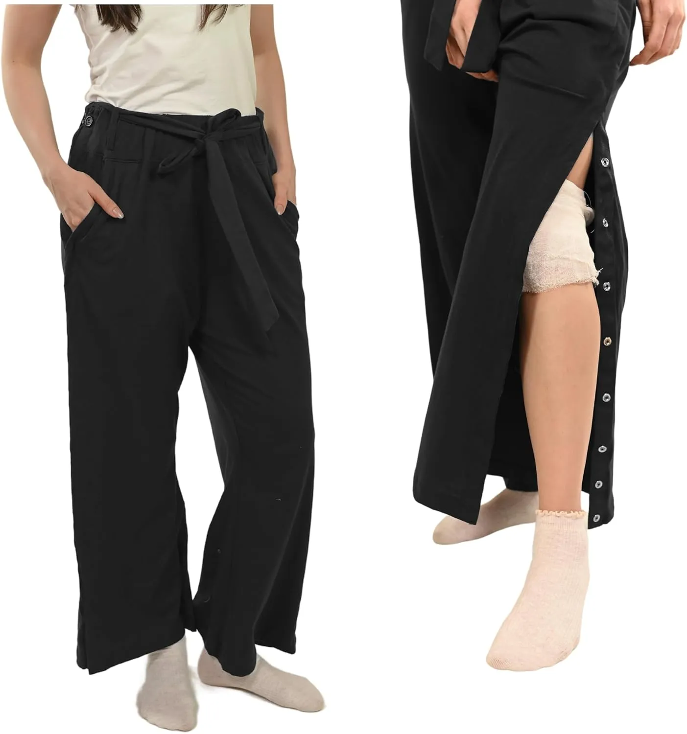 Inspired Comforts Women Tearaway Post Surgery Recovery Pajama Pants with Side Snaps & Pockets