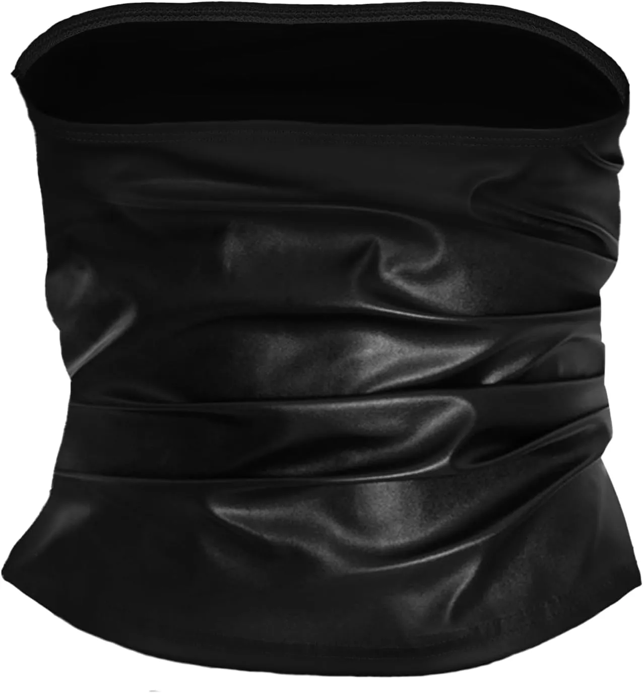ISZPLUSH Womens Tube Cropped Camisole Tops Sexy Ruched Strapless PU Leather Club Party Y2K Going Out Outfit Bandeau
