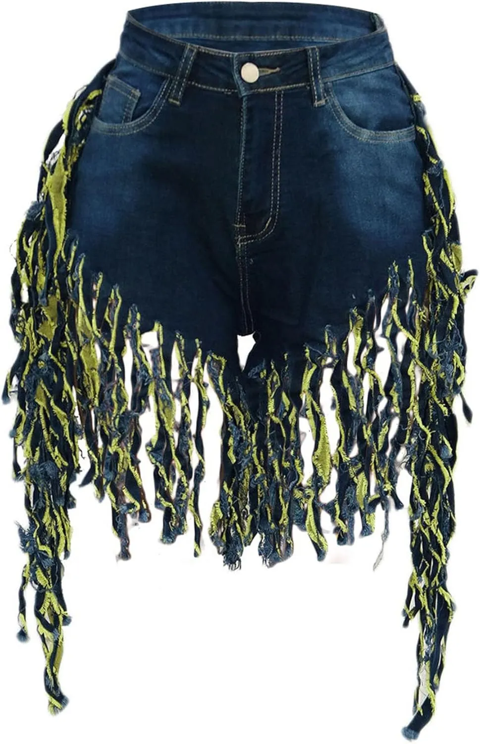 JEKE-DG Women's Plus Size Fringe Raw Hem Denim Shorts High Waisted Tassels Stretchy Hem Short Jeans Clubwear Jeans Short