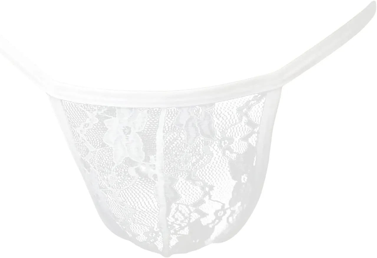 JEShifangjiusu Mens Lace Thong Underwear Low Waist Panties Mesh G-String Bikini Briefs Frilly Sissy Sheer T-Back G-String