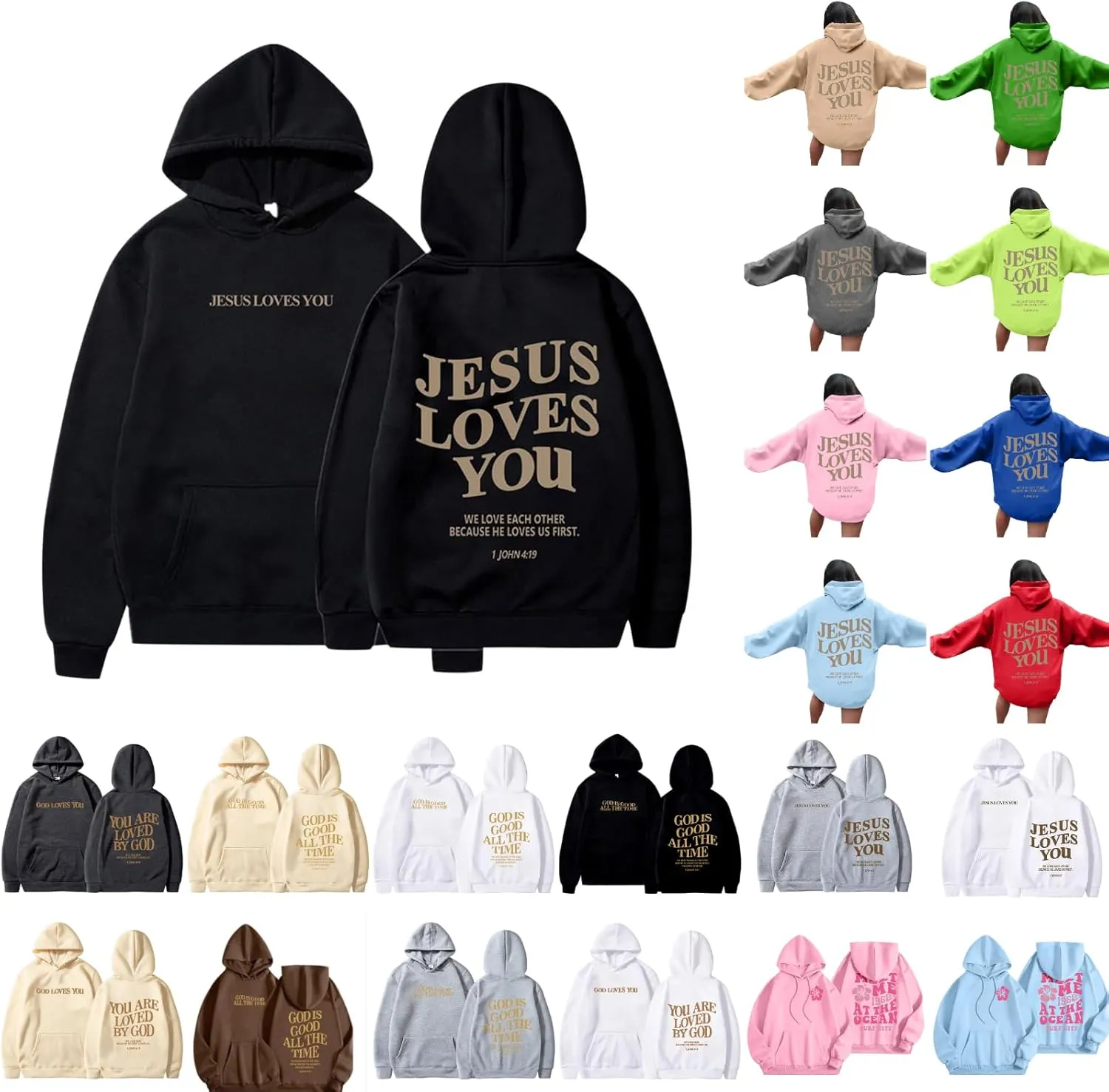 Jesus Hoodie Jesus Loves You Religious Sweatshirt Jesus Saves Faith Long Sleeve Pullover Tops Faith Over Fear Hoodie